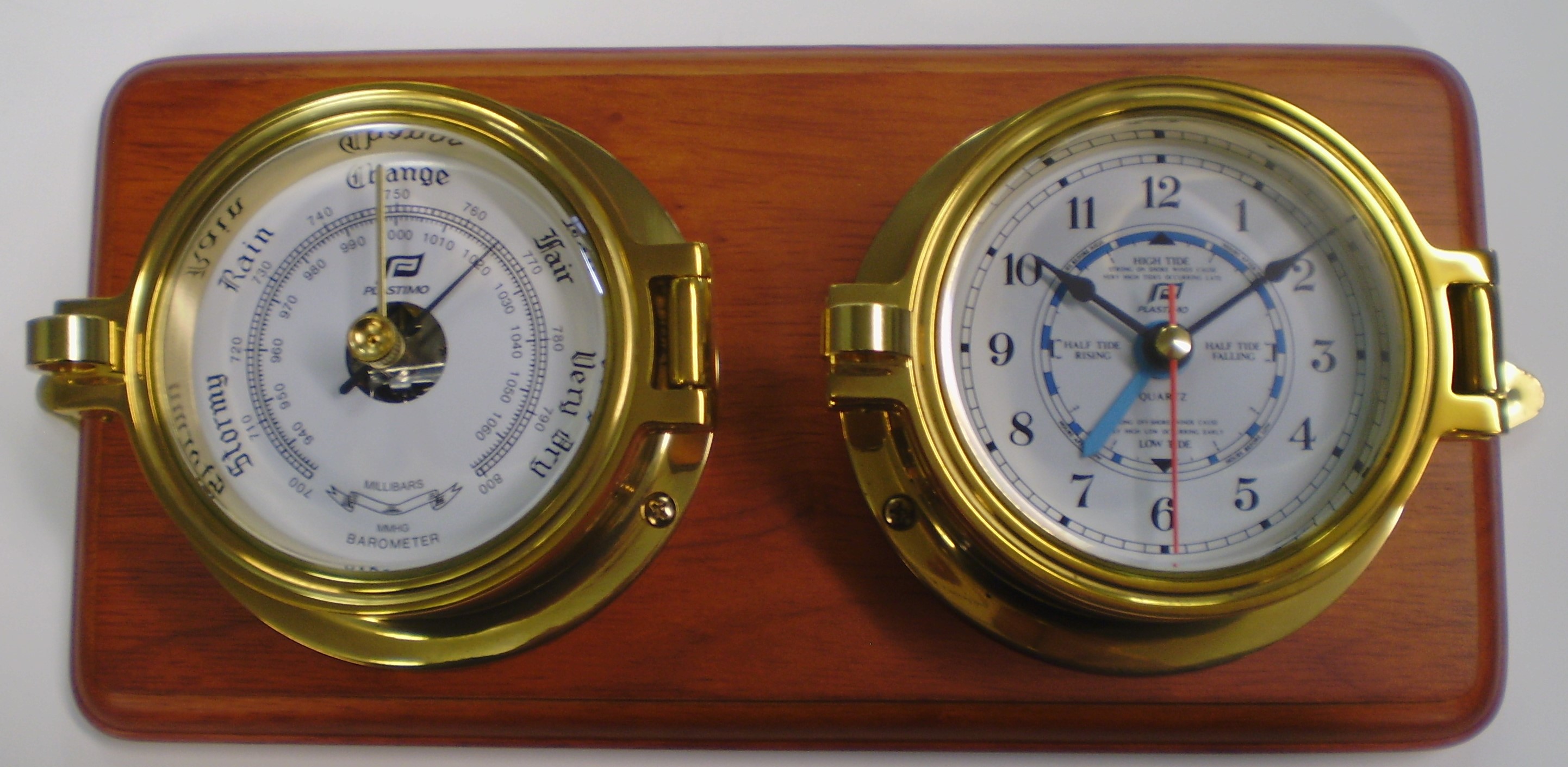 PLastimo quality 3" Brass Tide/Time Clock and Matching Barometer